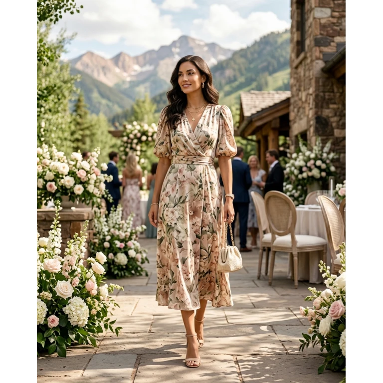Gemma Deeks Style Guide: Smart Casual wedding guest dress in Aspen Summer 2026