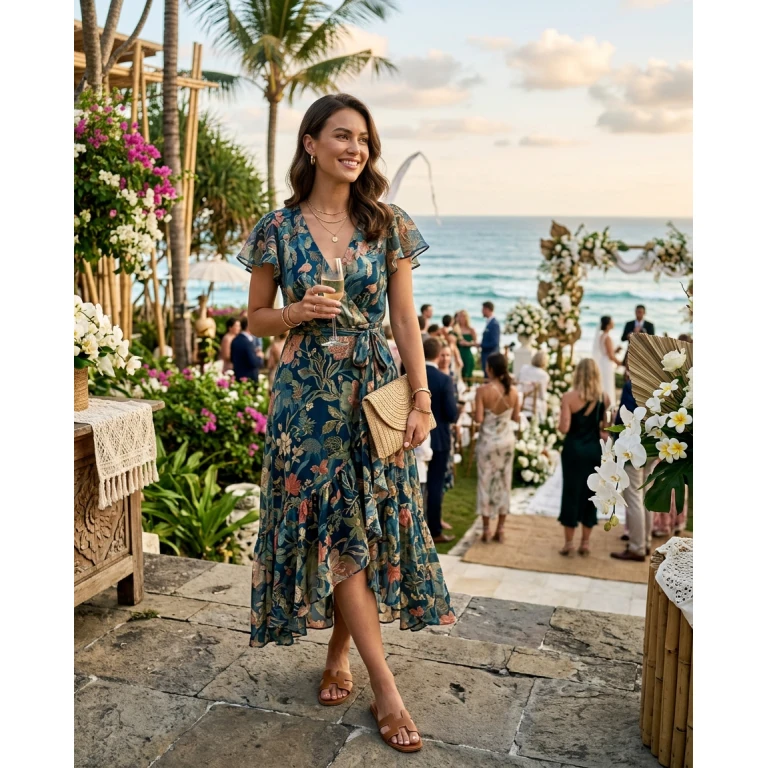 Gemma Deeks Style Guide: Smart Casual wedding guest dress in Bali Summer 2026