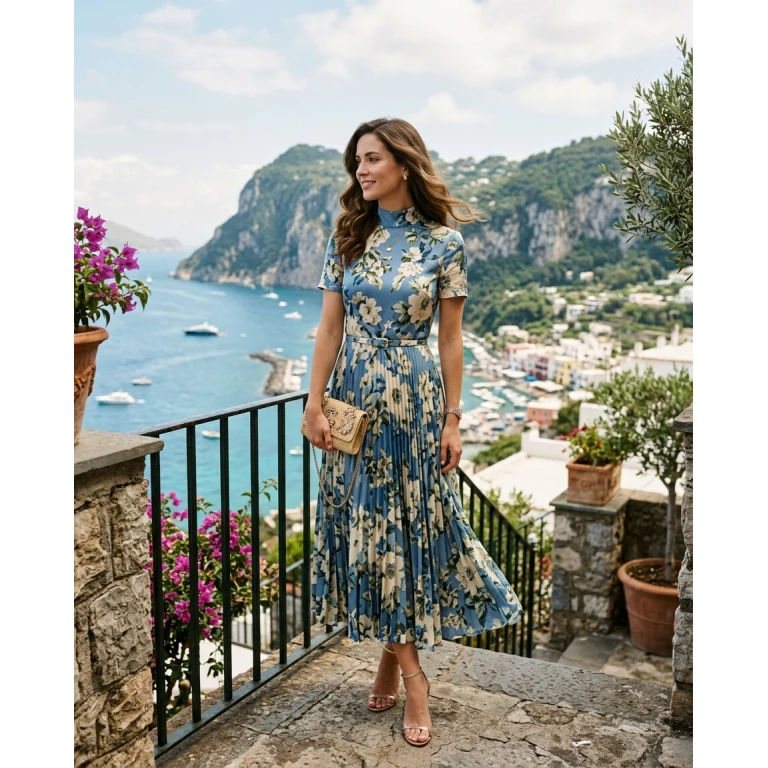 Gemma Deeks Style Guide: Smart Casual wedding guest dress in Capri Summer 2026