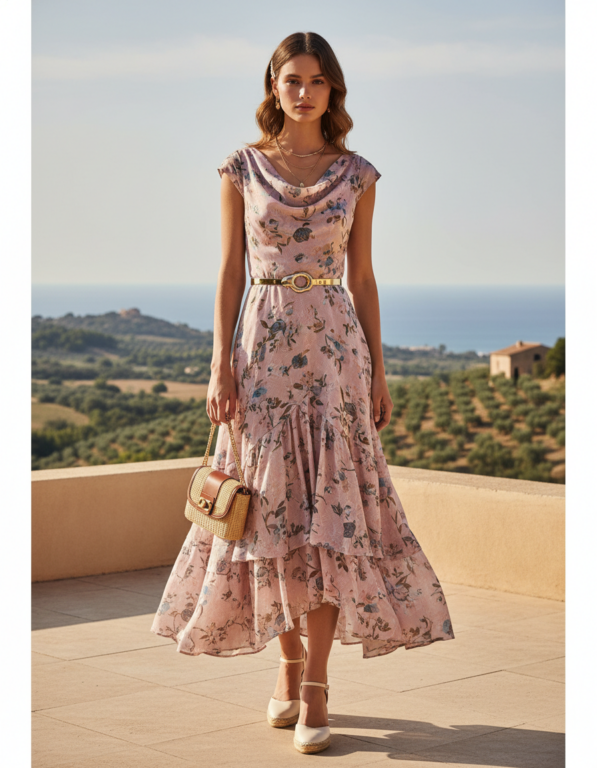 Gemma Deeks Style Guide: Smart Casual wedding guest dress in Catalonia Summer 2026
