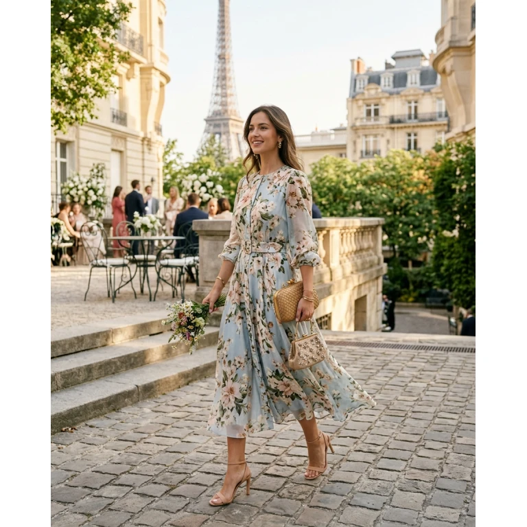Gemma Deeks Style Guide: Smart Casual wedding guest dress in Paris Summer 2026