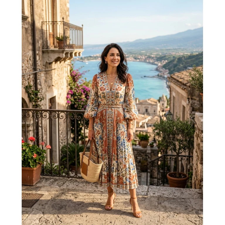 Gemma Deeks Style Guide: Smart Casual wedding guest dress in Sicily Summer 2026