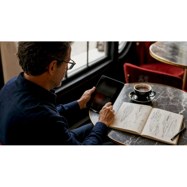 Un homme explore les dernières tendances de la mode de luxe sur son ordinateur portable.