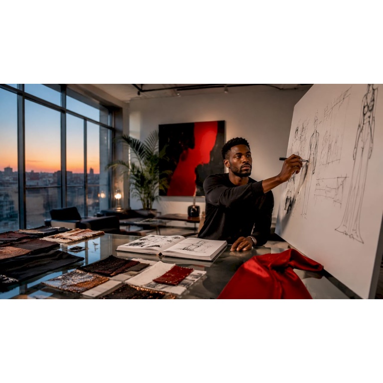 Un designer freelance en pleine création sur son carnet de croquis