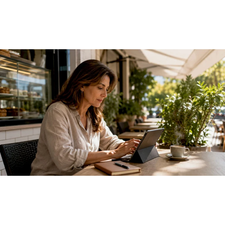 Mulher a explorar uma loja online de moda de luxo no tablet