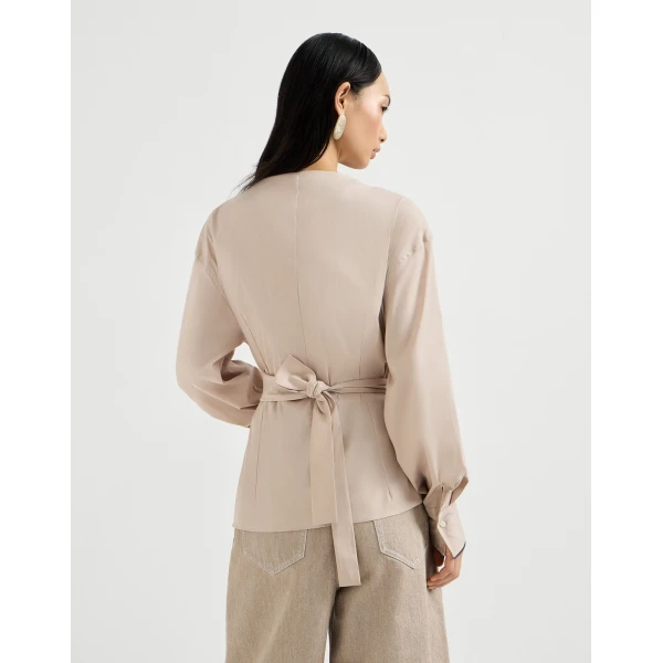 Brunello Cucinelli Stretch poplin shirt with monili in Beige, view 3