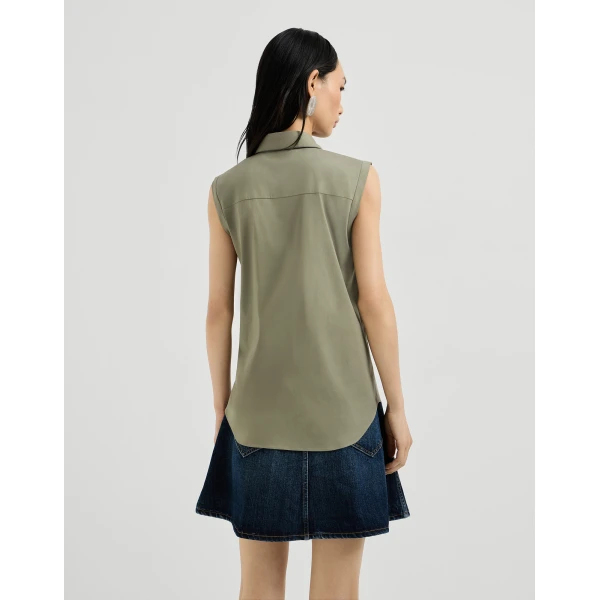 Brunello Cucinelli Stretch poplin shirt in Green, view 3