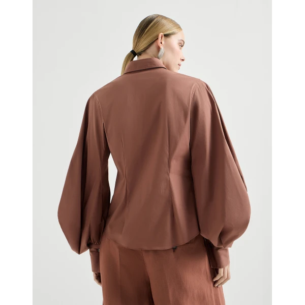 Brunello Cucinelli Stretch poplin shirt with monili in Firebrick, view 3