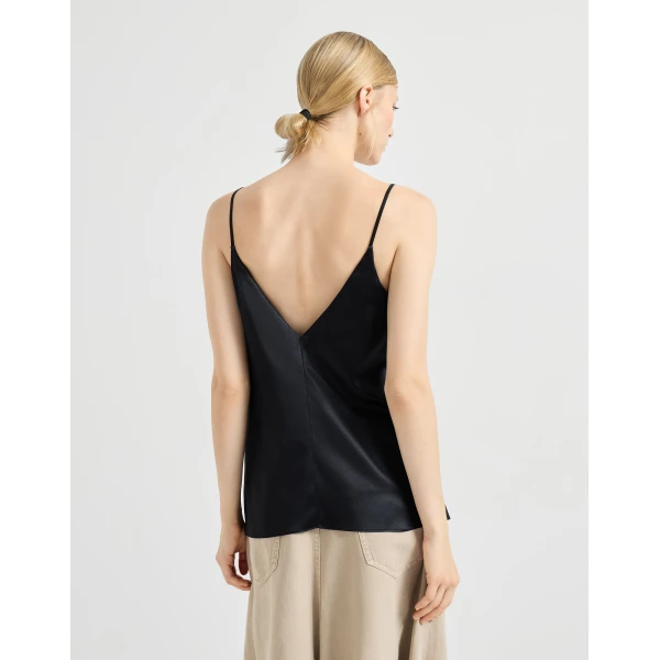 Brunello Cucinelli Stretch silk satin camisole in Black, view 3