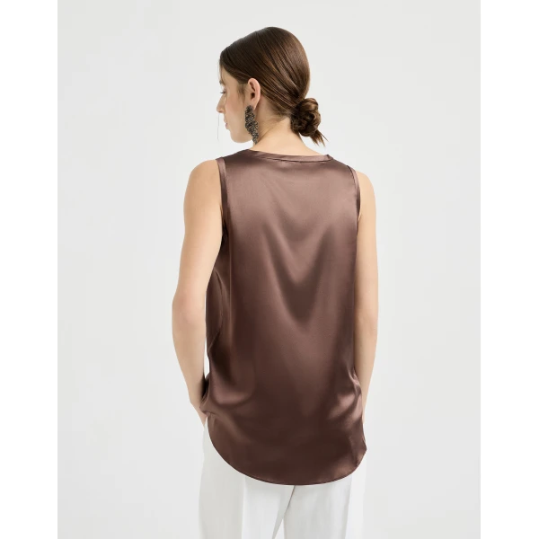 Brunello Cucinelli Stretch silk satin camisole in Brown, view 3
