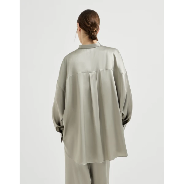 Brunello Cucinelli Mandarin-collar shirt in Olive, view 3