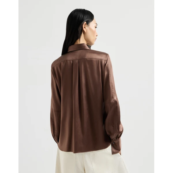 Brunello Cucinelli Satin shirt in Cocoa, view 3