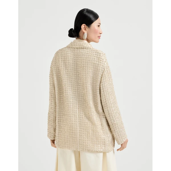 Brunello Cucinelli Blazer with dazzling net embroidery in Cream, view 3
