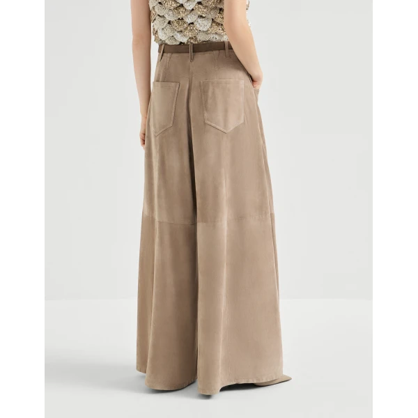 Brunello Cucinelli Suede maxi trousers in Beige, view 3