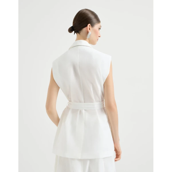 Brunello Cucinelli Poplin belted vest in White, view 3