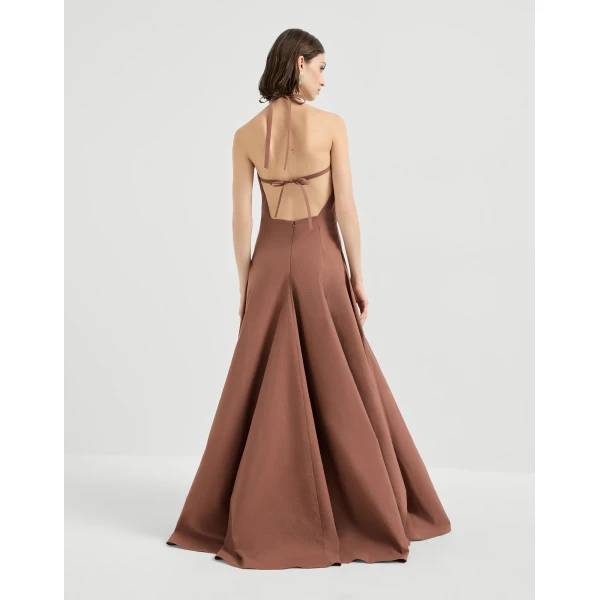 Brunello Cucinelli Halterneck dress in Firebrick, view 3
