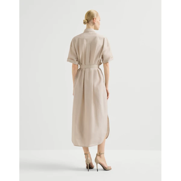 Brunello Cucinelli Dress with dazzling seabed embroidery in Beige Silk, view 3
