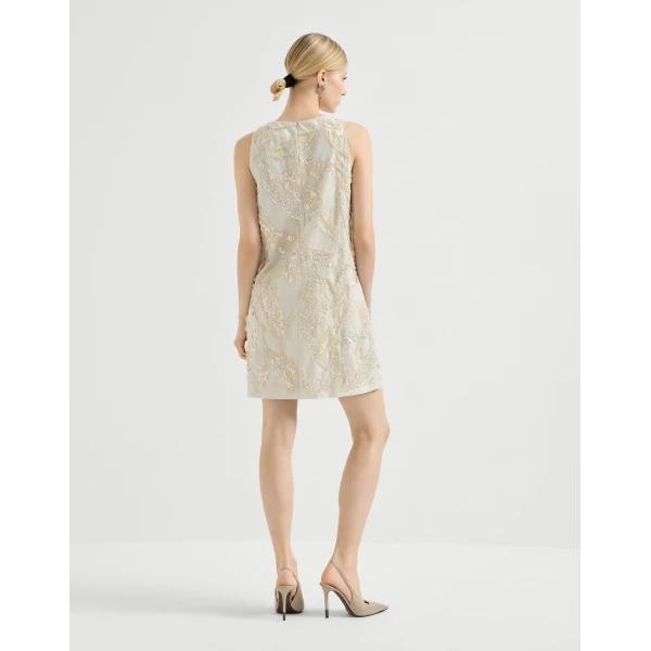 Brunello Cucinelli Mini dress with dazzling embroidery in Beige, view 3