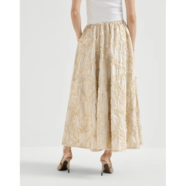 Brunello Cucinelli Skirt with dazzling seabed embroidery in Sand, view 3