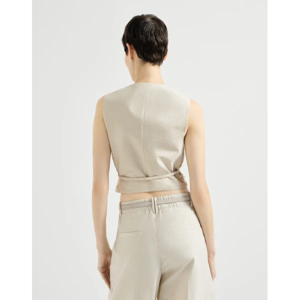 Brunello Cucinelli Vest with dazzling seabed embroidery in Beige, view 3