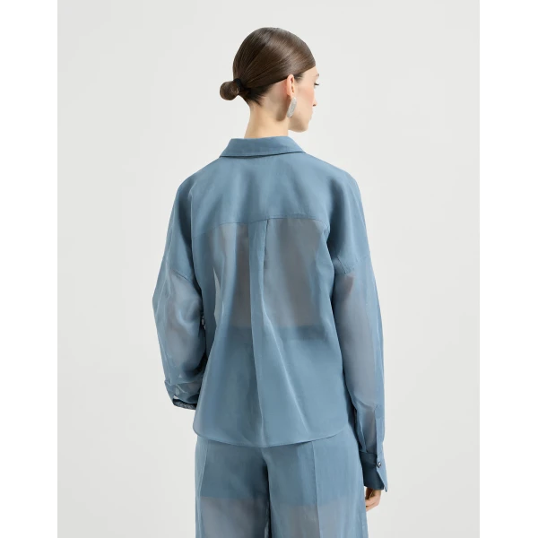 Brunello Cucinelli Organza shirt in Azure, view 3