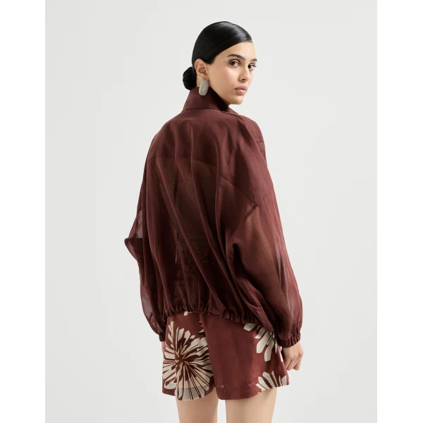 Brunello Cucinelli Cotton organza outerwear jacket in Bordeaux, view 3