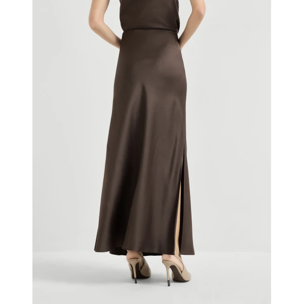Brunello Cucinelli Fluid Bias-Cut skirt in Cocoa, view 3