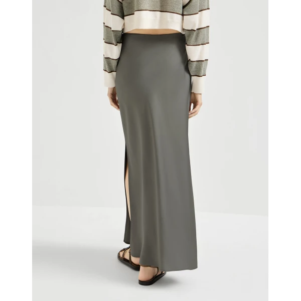 Brunello Cucinelli Fluid Bias-Cut skirt in Olive, view 3