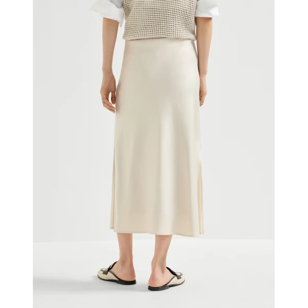 Brunello Cucinelli Satin cady fluid pencil skirt in Beige Silk, view 3