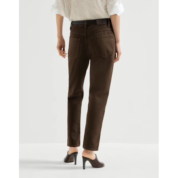 Brunello Cucinelli Straight five-pocket trousers in Chocolate, view 3