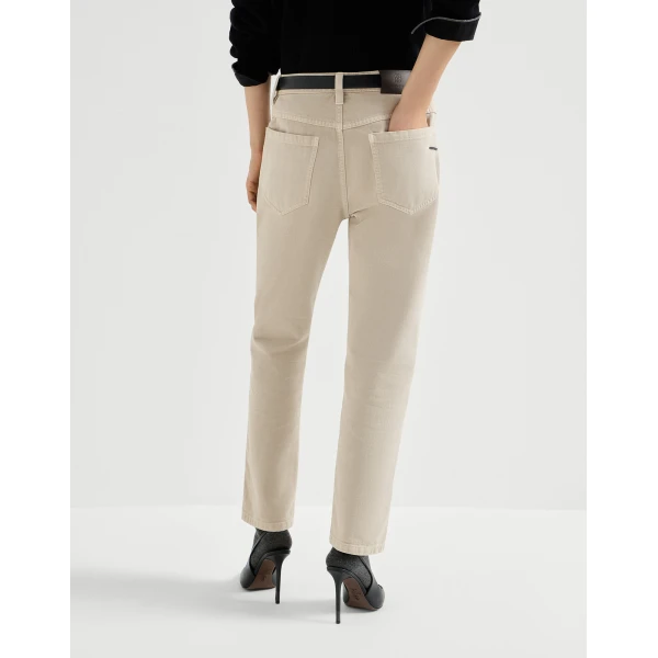 Brunello Cucinelli Straight five-pocket trousers in Sand, view 3