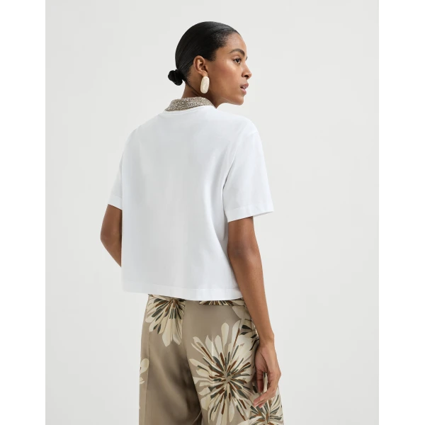 Brunello Cucinelli Polo with dazzling knit collar in White, view 3