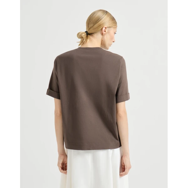 Brunello Cucinelli Cotton jersey T-shirt in Brown Top, view 3