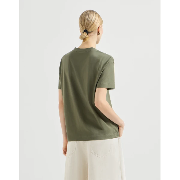 Brunello Cucinelli Cotton jersey T-shirt in Olive Top, view 3