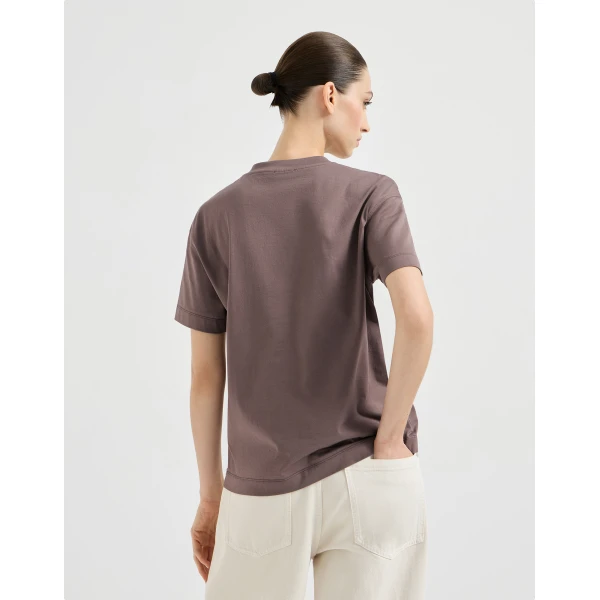 Brunello Cucinelli Cotton jersey T-shirt in Brown Top, view 3