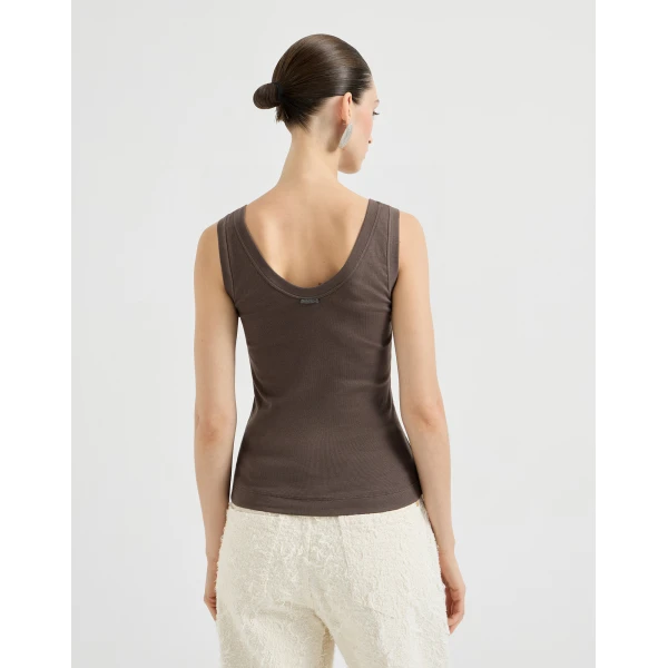 Brunello Cucinelli Ribbed jersey top in Brown, view 3
