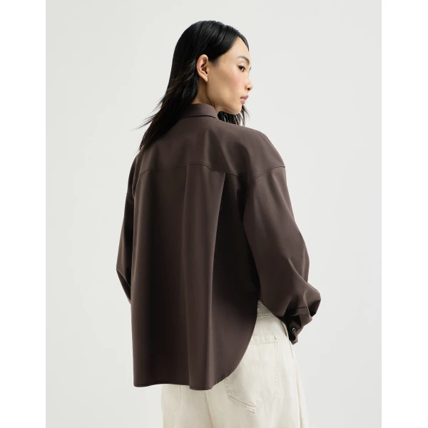 Brunello Cucinelli Tropical Luxury Wool shirt in Brown, view 3