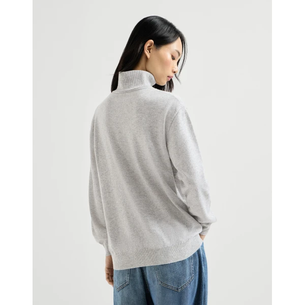 Brunello Cucinelli Cashmere sweater with monili in Pebble, view 3