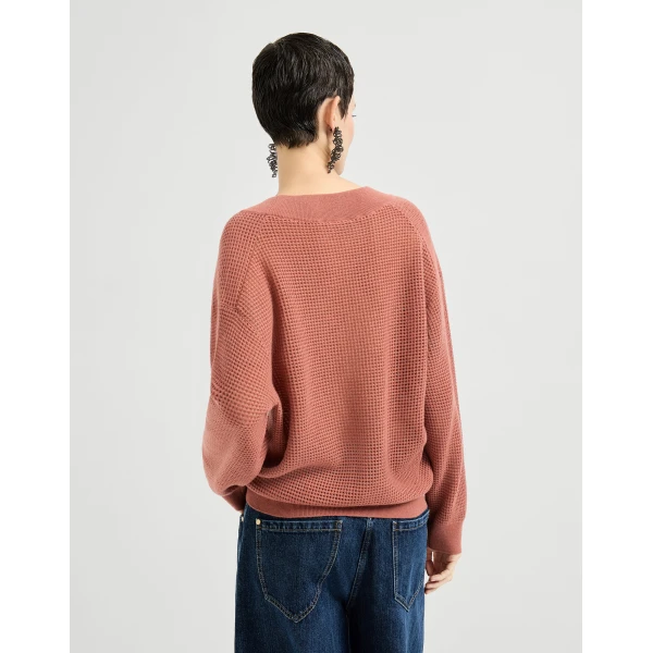 Brunello Cucinelli Cashmere net sweater in Orange, view 3