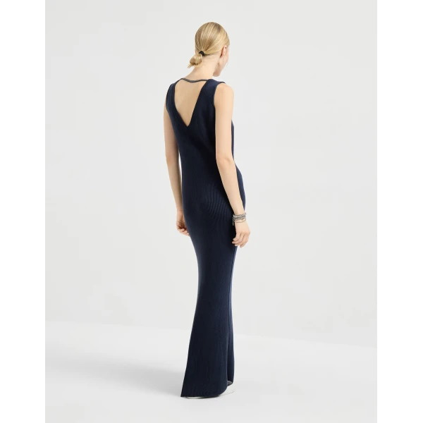 Brunello Cucinelli Rib knit dress in Blue, view 3