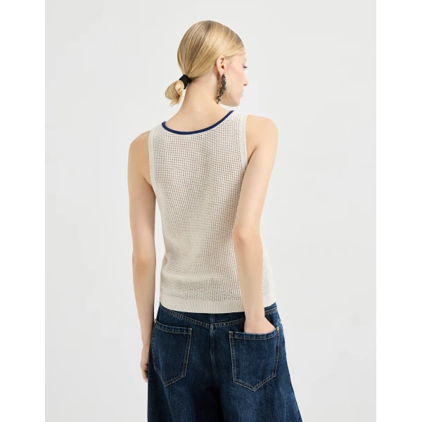 Brunello Cucinelli Net knit top in Oat, view 3