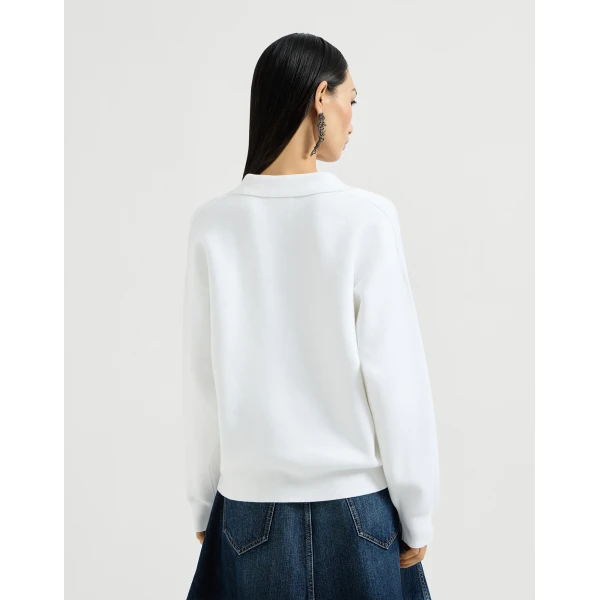 Brunello Cucinelli Double knit polo shirt in White, view 3