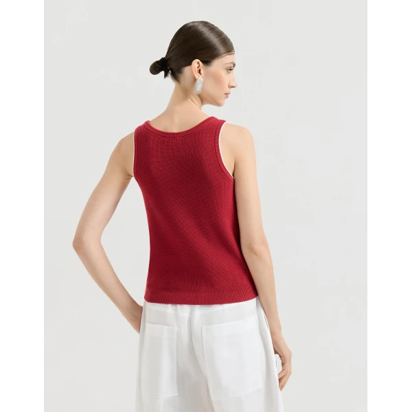 Brunello Cucinelli Cotton ribbed knit top in Ruby, view 3