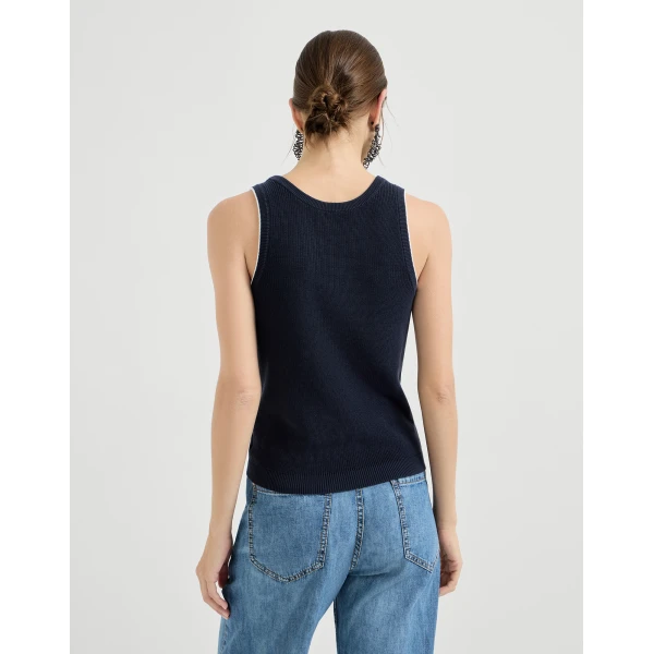 Brunello Cucinelli Cotton ribbed knit top in Blue, view 3