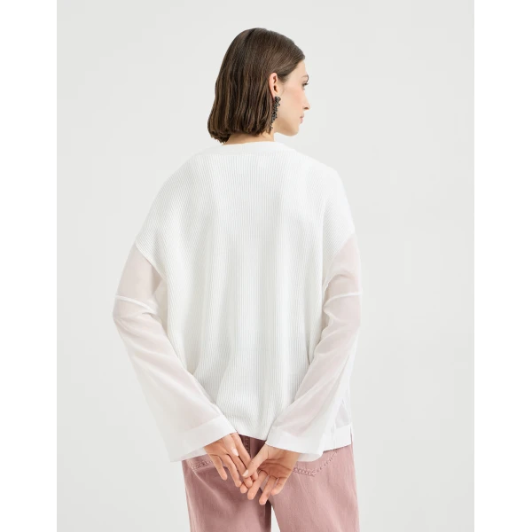 Brunello Cucinelli Rib knit cardigan in White, view 3