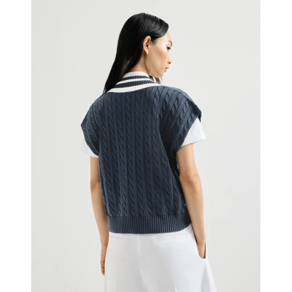 Brunello Cucinelli T-shirt with logo in Blue Knit, view 3