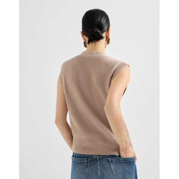 Brunello Cucinelli Cashmere knit vest in Light Brown, view 3