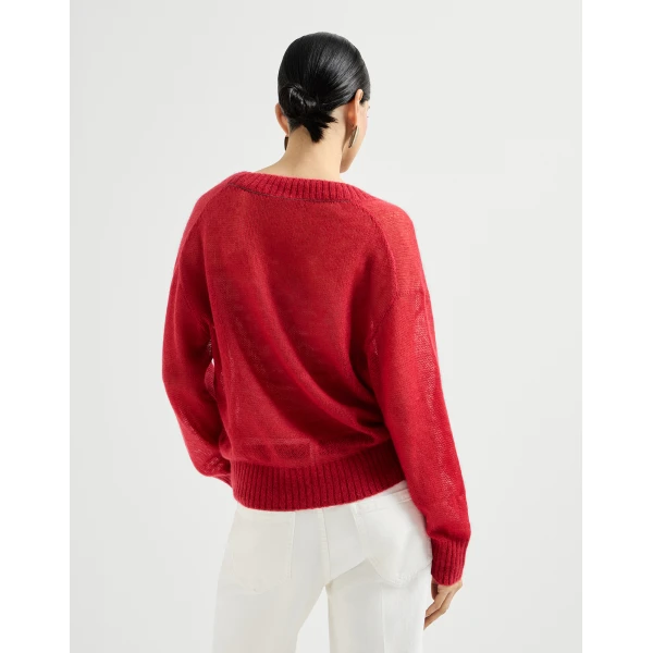 Brunello Cucinelli Virgin wool and mohair sweater in Red, view 3