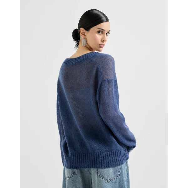 Brunello Cucinelli Virgin wool and mohair sweater in Blue, view 3
