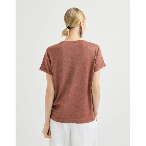 Brunello Cucinelli Cashmere and silk lightweight sweater in Firebrick, view 3